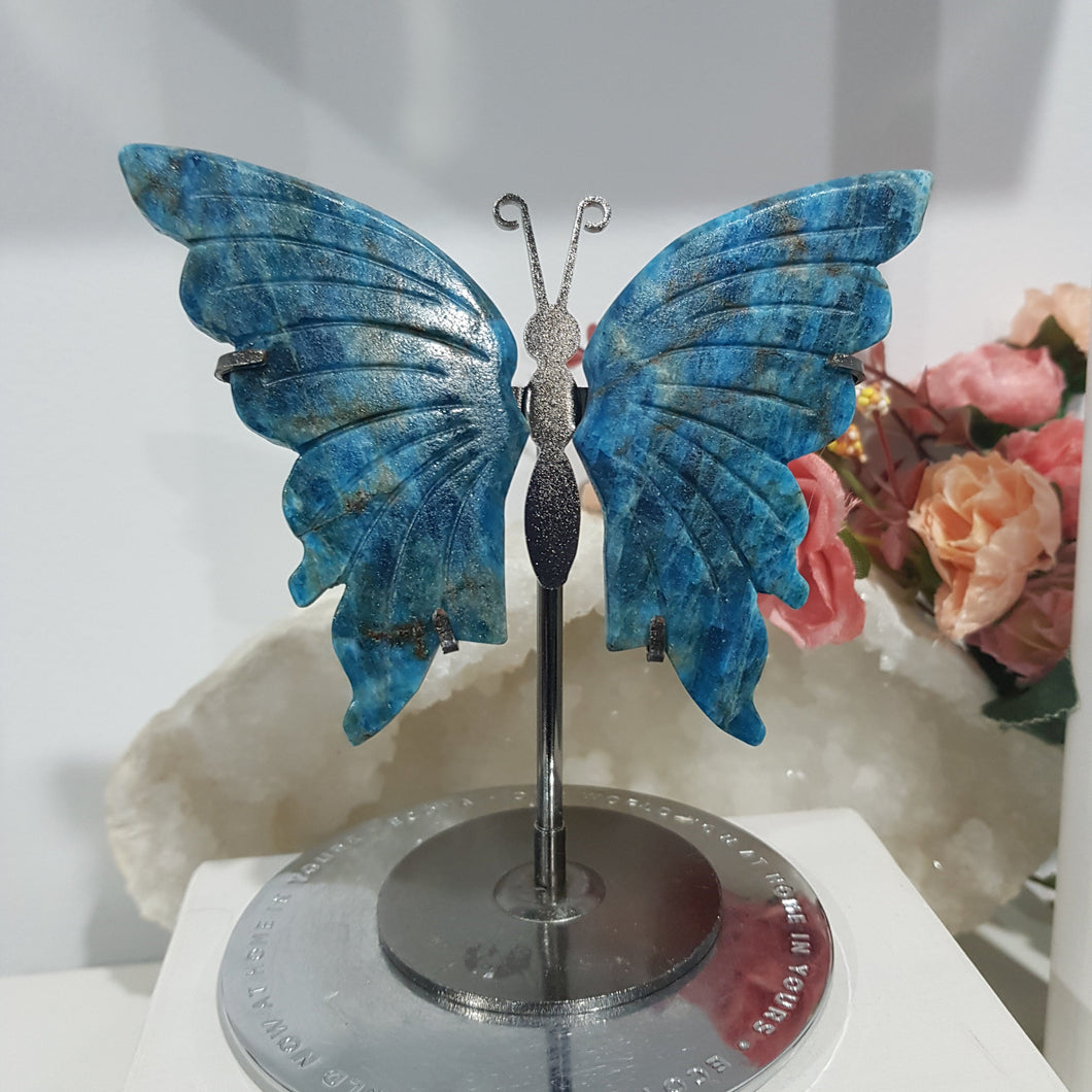 Butterfly Wings on Stand Apatite Crystal carving gemstone stone 120mm 6