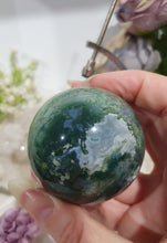 Load image into Gallery viewer, Moss Agate Sphere Crystal Carving on Planet Stand 55mm | Promotes Grounding &amp; Connection to Earth 2
