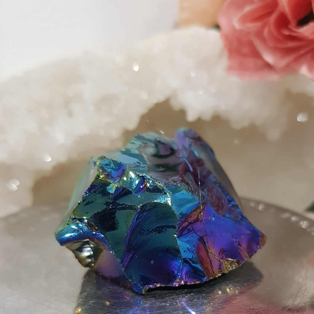 Titanium Aura Obsidian Crystal Rough Raw Stone 40mm 5