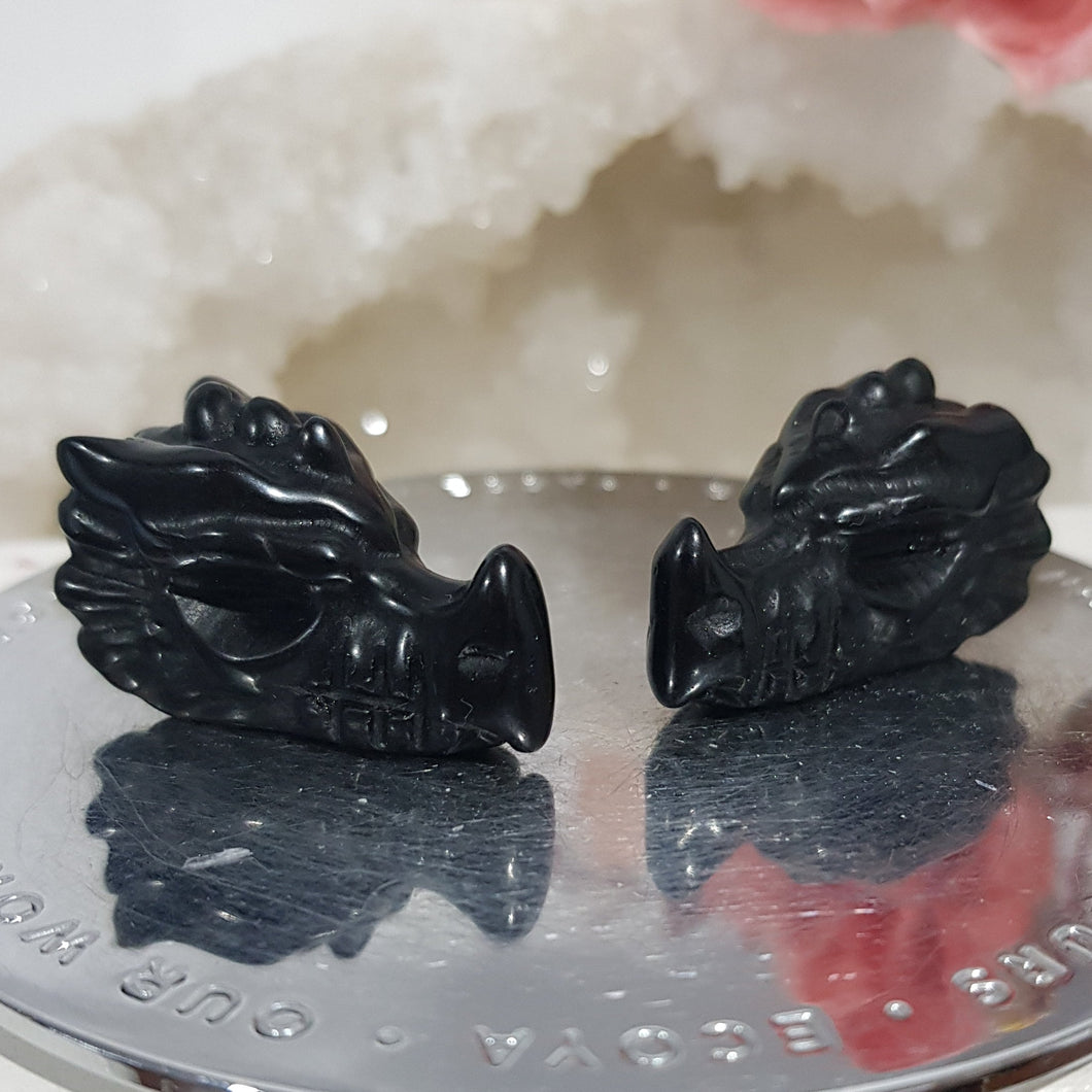 Dragon Head Black Obsidian crystal Carving Stone 35mm
