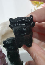 Load image into Gallery viewer, Highland Cow Black Obsidian Crystal Carving Stone.

INSPIRES PROTECTION AND BALANCE

Beautiful polished Black Obsidian Highland Cow Crystal Carving Stone. 
