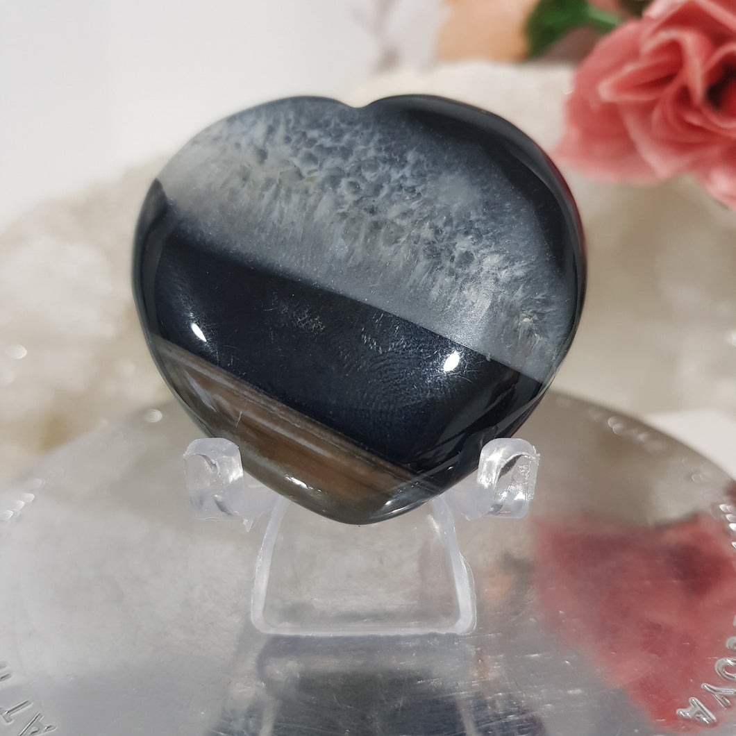 Heart Black Agate Crystal Carving on Stand Stone 40mm 4