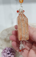 Load image into Gallery viewer, "THE FIRE WITHIN" Fire Quartz Tower Crystal Carving Silver Crystal Energy Enhancer© Gemstone / Hanger / Suncatcher / Ornament 220mm | Inspires Strength, Power &amp; Spirituality
