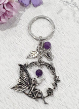 Load image into Gallery viewer, "THE ENCHANTED FAIRY" Metal Fairy Keyring Key chain with Amethyst Beads Stone Silver Crystal Key Ring&nbsp;

INSPIRES INTUITION AND MAGIC

Carry a little Magic wherever life takes you!
