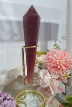 Load image into Gallery viewer, Strawberry Quartz Scepter Crystal Carving on Gold Stand

 INSPIRES LOVE AND HAPPINESS

Lovely Strawberry Quartz Scepter Crystal Carving on gold stand.  
