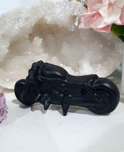 Load image into Gallery viewer, Motorbike Motor Cycle Black Obsidian Crystal Carving Stone.

INSPIRES PROTECTION AND BALANCE

Beautiful polished Black Obsidian Motorbike Crystal Carving Stone.   Great Gift for any collector or Motorbike enthusiast 
