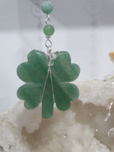 Load image into Gallery viewer, LUCKY FOUR-LEAF CLOVER BLESSINGS" Handcrafted Aventurine Crystal Carving Silver Stone Crystal Energy Enhancer© / Hanger / Ornament / Suncatcher 

Promotes GOOD FORTUNE | HOPE | MAGIC | PROTECTION

A four-leaf clover Symbolises good luck and abundance. It is believed if you hold a four-leaf clover you will gain the ability to see fairies and leprechauns and find their treasures. 

Beautiful Aventurine four-leaf clover crystal carving beaded with Amazonite, Aventurine and Quartz. Wire wrapped in Silver. 


