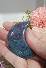 Load image into Gallery viewer, Lovely Moon Ruby in Kyanite Crystal Carving Stone. This is Freestanding. Inspires communication and manifestation.
