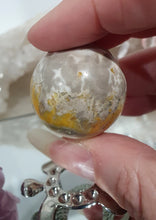 Load image into Gallery viewer, Bumblebee Jasper Sphere Crystal Carving Stone on Silver Turtle Stand 

Inspires New Opportunities and Possibilities

Stunning Bumblebee Jasper Crystal Sphere Carving Stone on silver turtle stand. 

A gorgeous little sphere
