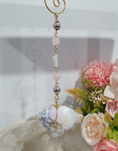 Load image into Gallery viewer, "HEART OF A UNICORN" Aura Howlite Heart gold Crystal Energy Enhancer© Hanger Ornament Suncatcher 190mm | Inspires Nurturing, Love and Magick
