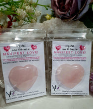 Load image into Gallery viewer, Rose Quartz Heart Crystal Love Attractor. Hold is your hand and voice / Affirm / Manifest loving relationships. Geniune Rose Quartz Heart Crystal Carving
