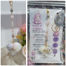 Load image into Gallery viewer, "HEART OF A UNICORN" Aura Howlite Heart gold Crystal Energy Enhancer© Hanger Ornament Suncatcher 190mm | Inspires Nurturing, Love and Magick
