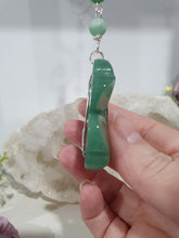 Load image into Gallery viewer, LUCKY FOUR-LEAF CLOVER BLESSINGS Aventurine Crystal Carving Silver Stone Crystal Energy Enhancer© / Hanger / Ornament / Suncatchers

GOOD FORTUNE | HOPE | MAGIC | PROTECTION

A four-leaf clover Symbolises good luck and abundance. It is believed if you hold a four-leaf clover you will gain the ability to see fairies and leprechauns and find their treasures.&nbsp;

Beautiful Aventurine four-leaf clover crystal carving beaded with Amazonite, Aventurine and Quartz. Wire wrapped in Silver
