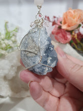 Load image into Gallery viewer, Gorgeous Blue Celestite Crystal Egg specimen Crystal Energy Enhancer / suncatcher beaded with Rose Quartz. Blue Jade and Hematite. Promote Divine Connection, harmony and spirituality. 
