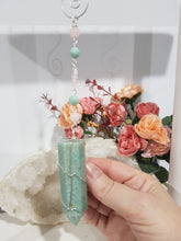 Load image into Gallery viewer, Wand-of-Hope-Crystal-Energy-Enhancer-Ornament-Suncatcher-Hanger-Amazonite-Point-Tower-   oonlight-Crystals-Australia
