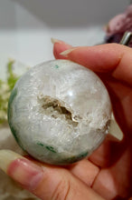 Load image into Gallery viewer, Moss Agate Sphere Crystal Carving on Planet Stand 55mm | Promotes Grounding &amp; Connection to Earth
