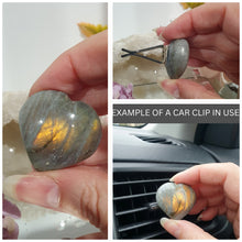 Load image into Gallery viewer, Heart Car Clip Labradorite Crystal Carving Stone

Inspires Inner Strength and Spiritual Growth

Lovely Heart labradorite Crystal Car Clip.  Decorative Clip for Car Vent. 
