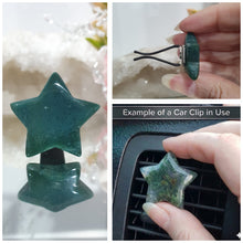 Load image into Gallery viewer, Star Car Clip Moss Agate Stone Crystal Carving Stone

Inspires Joy and Grounding

Lovely Star Moss Agate Crystal Car Clip.  Decorative Clip for Car Vent. 
