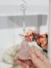 Load image into Gallery viewer, the-love-bomb-rose-quartz-freeform-crystal-energy-enhancer-hanger-ornament-sun catcher
