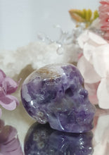 Load image into Gallery viewer, Skull Amethyst Agate Crystal Carving Stone.

INSPIRES INTUITION AND WELL BEING

Beautiful polished Amethyst Agate Skull Crystal Carving Stone. 
