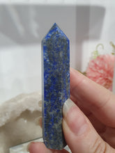 Load image into Gallery viewer, Lapis Lazuli with Pyrite Crystal Point Tower Stone.  

INSPIRES HARMONY, WISDOM &amp; PSYCHIC PROTECTION

Lovely Lapis Lazuli crystal point tower with gorgeous Pyrite inclusions. 
