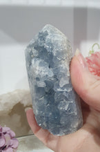 Load image into Gallery viewer, Celestite Crystal Cluster Tower.

Inspires Communication with the Angels

Gorgeous Celestite Crystal Cluster Tower.  


