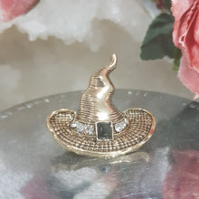 Load image into Gallery viewer, BROOCH WITCHES HAT gold metal 30mm CUTE FUN faux stone
