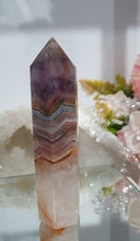 Load image into Gallery viewer, SECONDS STOCK - Amethyst Agate Crystal Point Tower Stone

THIS POINT IS A TAD WOBBLY

INSPIRES INTUITION AND WELLBEING

Amethyst Agate Tower Crystal Stone. is a little wobbly.  


