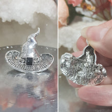 Load image into Gallery viewer, BROOCH WITCHES HAT silver metal 30mm CUTE FUN faux stone
