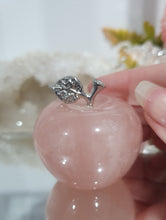 Load image into Gallery viewer, Apple Rose Quartz Crystal Carving Stone

INSPIRES UNCONDITIONAL LOVE AND HARMONY

Gorgeous cute Apple Rose Quartz Crystal Carving with silver diamente leaf and stem. 
