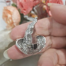 Load image into Gallery viewer, BROOCH WITCHES HAT silver metal 30mm CUTE FUN faux stone
