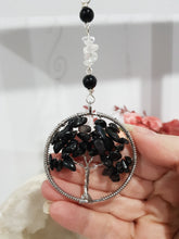 Load image into Gallery viewer, TREE OF LIFE - SPIRITUALITY | GROWTH | PROTECTION - Black Obsidian Tree of Life silver Crystal Energy Enhancer© | Hanger | Sun Catcher | Ornament 160mm
