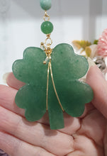 Load image into Gallery viewer, LUCKY FOUR-LEAF CLOVER BLESSINGS" Handcrafted Aventurine Crystal Carving Gold Stone Crystal Energy Enhancer© / Hanger / Ornament / Suncatcher 

Promotes GOOD FORTUNE | HOPE | MAGIC | PROTECTION

A four-leaf clover Symbolises good luck and abundance. It is believed if you hold a four-leaf clover you will gain the ability to see fairies and leprechauns and find their treasures. 

Beautiful Aventurine four-leaf clover crystal carving beaded with Amazonite, Aventurine and Quartz. Wire wrapped in Gold. 
