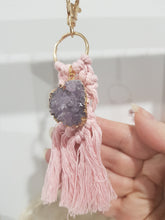 Load image into Gallery viewer, KEY RING Pink Macrame - INTUITION / INSIGHT - Amethyst Crystal Cluster Stone 150mm 3 KEYRING
