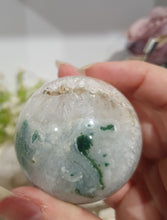 Load image into Gallery viewer, Moss Agate Sphere Crystal Carving on Planet Stand 55mm | Promotes Grounding &amp; Connection to Earth
