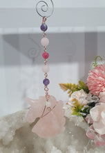 Load image into Gallery viewer, HEART OF A UNICORN" Aura Howlite Heart Stone Rose Gold Crystal Energy Enhancer© Hanger Ornament Suncatcher

Gorgeous Rose Quartz Unicorn Crystal Carving beaded with Amethyst, Rose Quartz, Rhodochrosite and Quartz. Wire wrapped in Rose Gold


