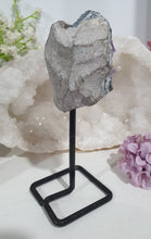 Load image into Gallery viewer, Gorgeous Amethyst Crystal Cluster Stone On stand. So sparkly and great display piece. 
