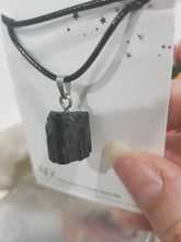 Load image into Gallery viewer, Black Tourmaline Raw Crystal Pendant Stone silver with black cord chain | Protective Energy P51
