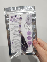 Load image into Gallery viewer, SCEPTOR OF INSIGHT - INTUITION / LOVE / TRUST Amethyst Sceptor Point Silver Wired Crystal Energy Enhancer© / Hanger / Ornament / Sun catcher EE115

