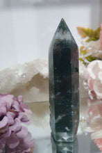 Load image into Gallery viewer, Moss Agate Crystal Tower Point Stone

INSPIRES GROUNDING AND CONNECTION TO EARTH

Lovely Moss Agate Crystal Point Tower. 
