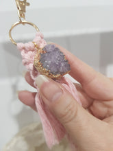 Load image into Gallery viewer, KEY RING Pink Macrame - INTUITION / INSIGHT - Amethyst Crystal Cluster Stone 150mm 3 KEYRING
