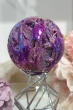 Load image into Gallery viewer, Pink Titanium Aura Sphalerite Sphere Crystal Carving on Silver Stand.

PROMOTES PSYCHIC DEVELOPMENT AND UPLIFTS

Absolutely Stunning Pink Titanium Aura Sphalerite Crystal Sphere on Silver Sand. The druzy on this in insane!. 
