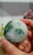 Load image into Gallery viewer, Moss Agate Sphere Crystal Carving on Planet Stand 55mm | Promotes Grounding &amp; Connection to Earth
