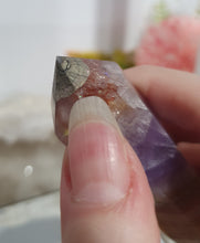 Load image into Gallery viewer, Lovely Amethyst Agate Tower. stunning tower just has a slight lean and the tip has paint or something on it. doesnt look like stone.  think it might have paint on or part of the tip protection. apart from this the colouring is gorgeous. 
