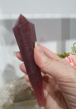 Load image into Gallery viewer, Strawberry Quartz Scepter Crystal Carving on Gold Stand

 INSPIRES LOVE AND HAPPINESS

Lovely Strawberry Quartz Scepter Crystal Carving on gold stand.  

