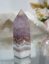 Load image into Gallery viewer, Amethyst Agate Tower Crystal Stone. This one is so prety. Just has a broken tip.  


