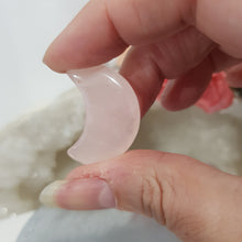 Load image into Gallery viewer, Moon Rose Crescent Quartz crystal carving 30mm 6 CHIPPED EDGE
