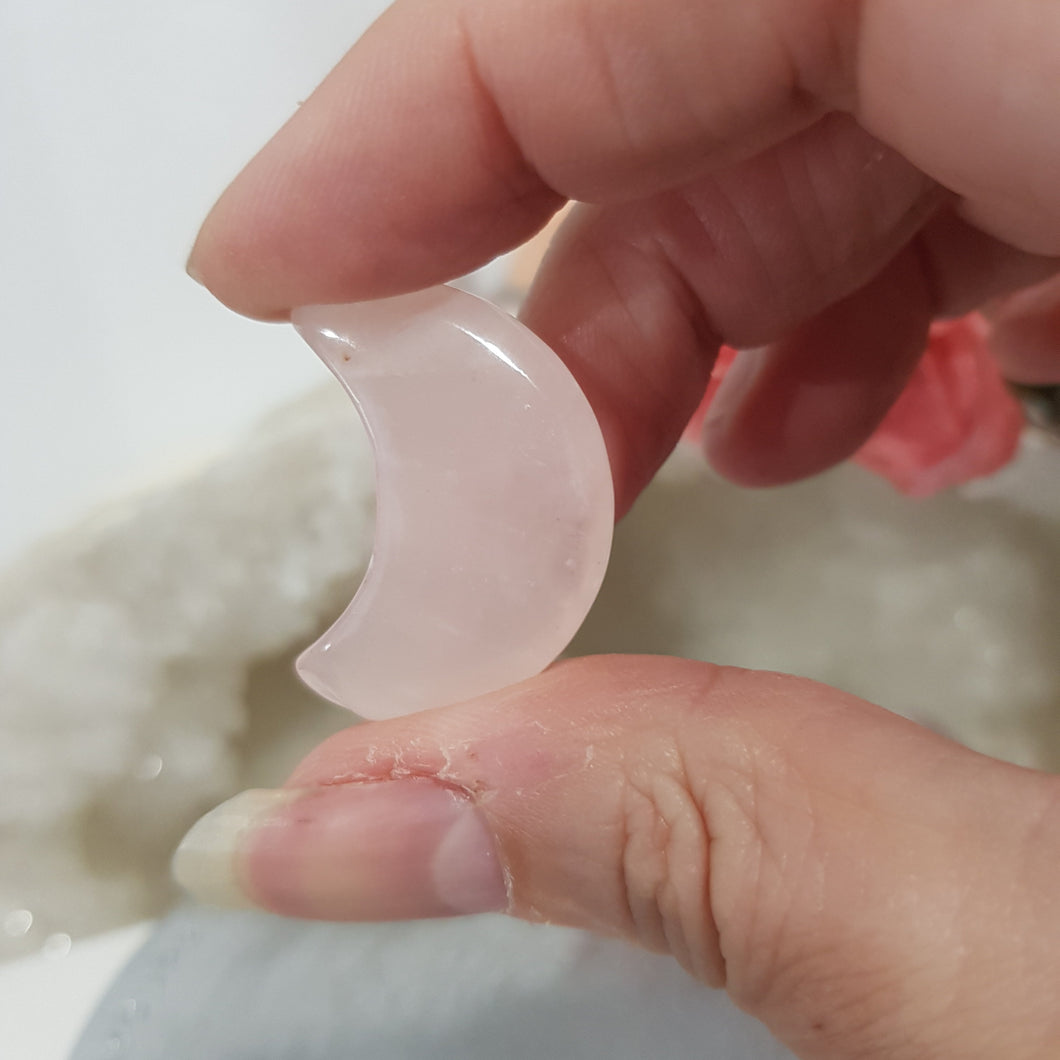Moon Rose Crescent Quartz crystal carving 30mm 6 CHIPPED EDGE