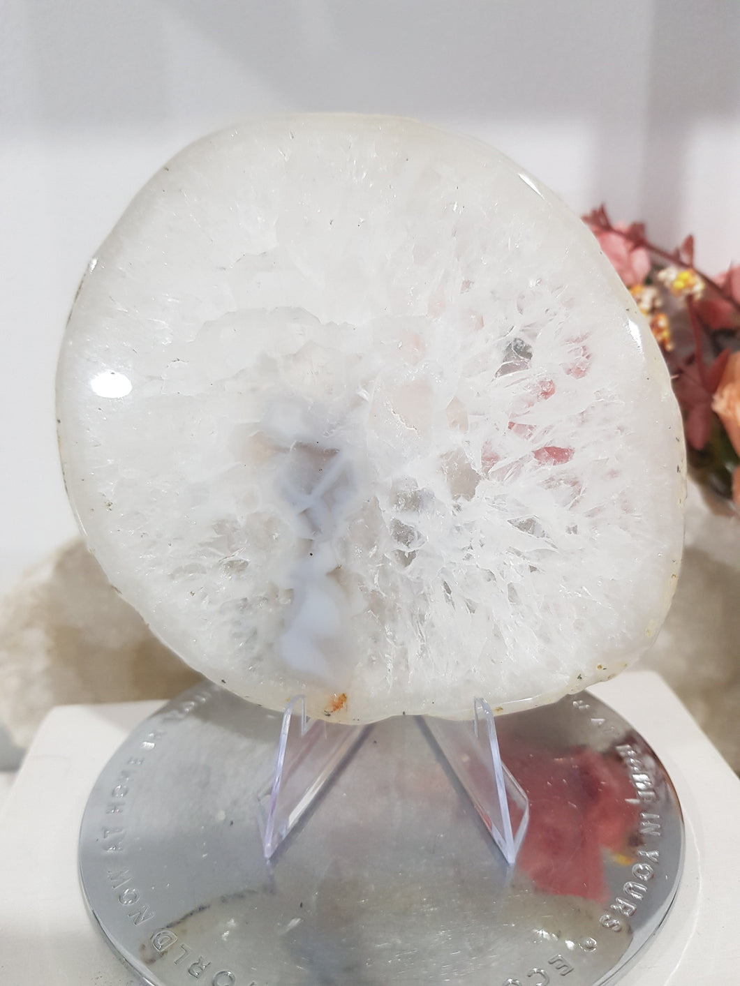 Agate Slice Crystal Carving on Stand Stone 100mm 3