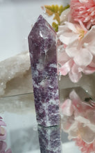 Load image into Gallery viewer, Lepidolite Crystal Tower Stone .  Discounted as tip is broken

STONE OF TRANSITION

Beautiful Lepidolite Tower stone.  this is lovely but tip is broken.     
